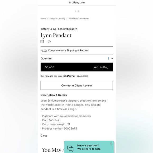 Tiffany Lynn pendant necklace in Platinum & Diamond. Sold private sale - Picture 5 of 6